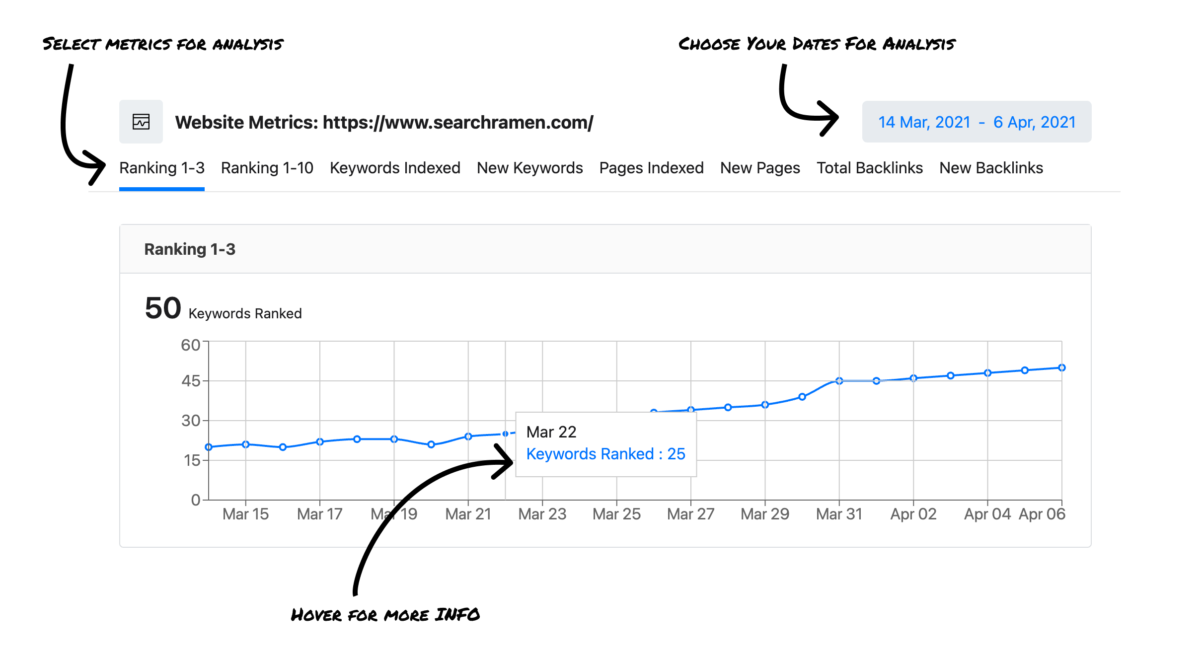 SEO Metrics Tool Track Rankings, Indexing Stats and Analytics Data